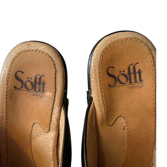 Sofft Mules Shoes 7M Black Leather Floral Embossed Heels Slip On Bicycle Toe - Picture 10 of 16